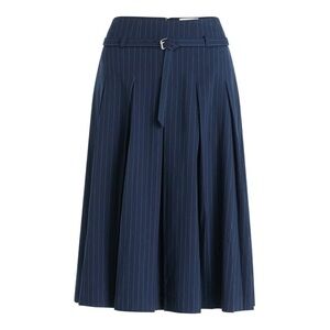 Free Assembly Belted Pleated Pinstripe Midi Skirt in Dark Navy Stripe Size 8